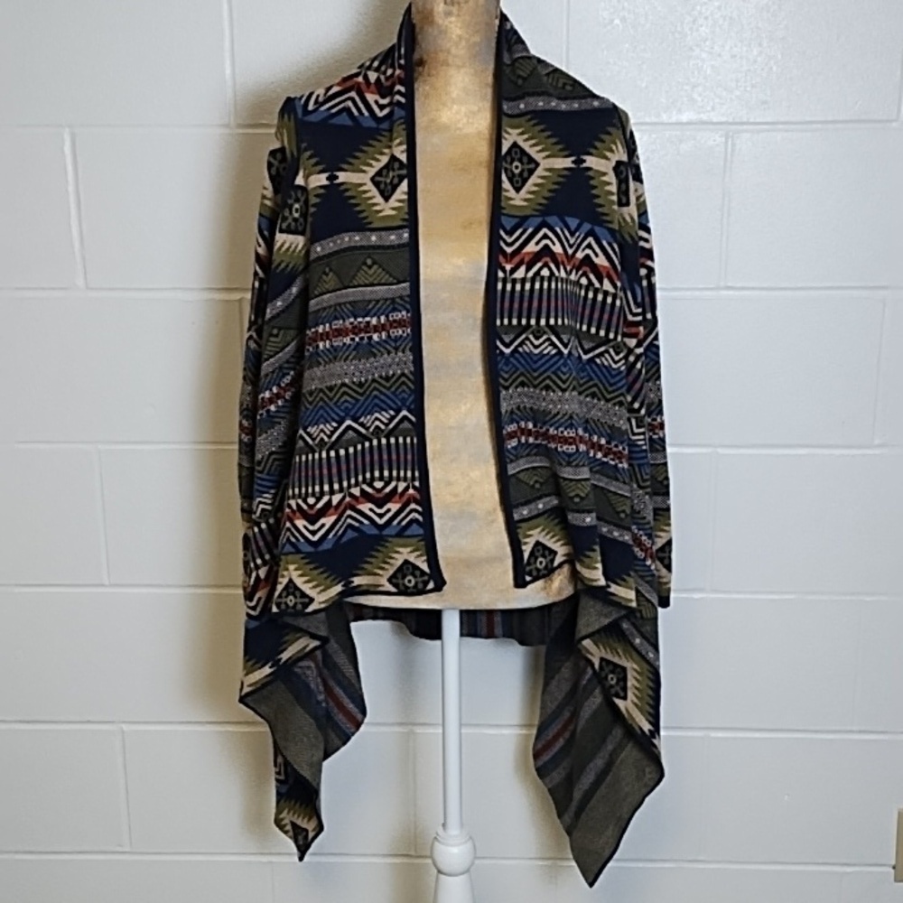 Ruff Hewn Small Open Front Western Aztec Geometric Design Cardigan